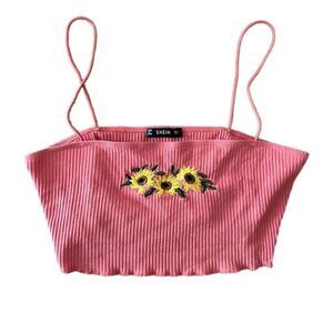 SHEIN Floral Embroidered Crop Cami Top Large